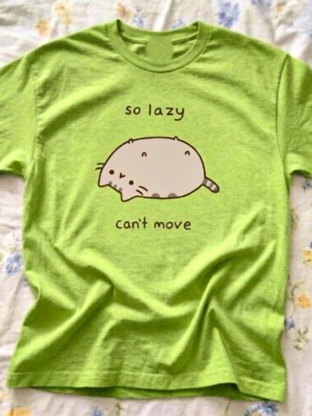 Cat So Lazy Can't Move T-Shirt Kiwi Green
